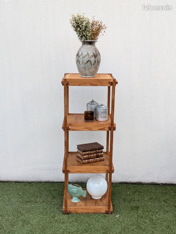 Étagère colonne design vintage en pin massif 4 niveaux (image 2)