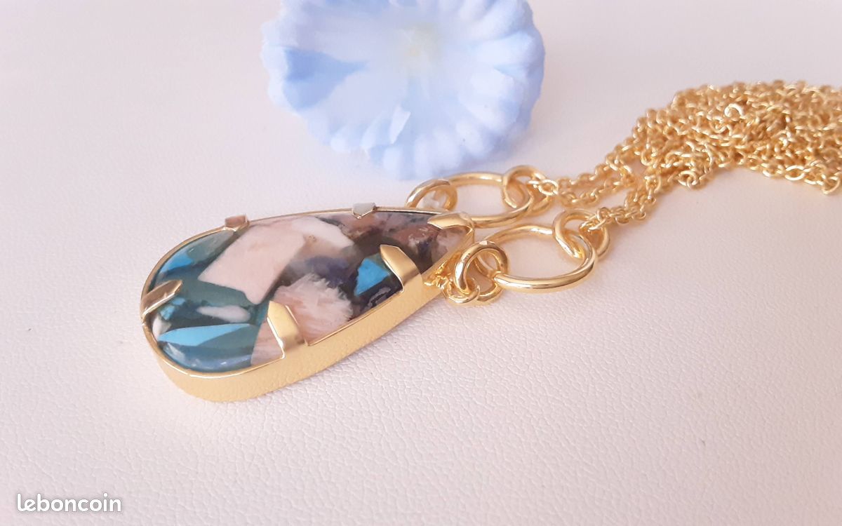 Collier en pierre naturelle turquoise huitre (image 14)
