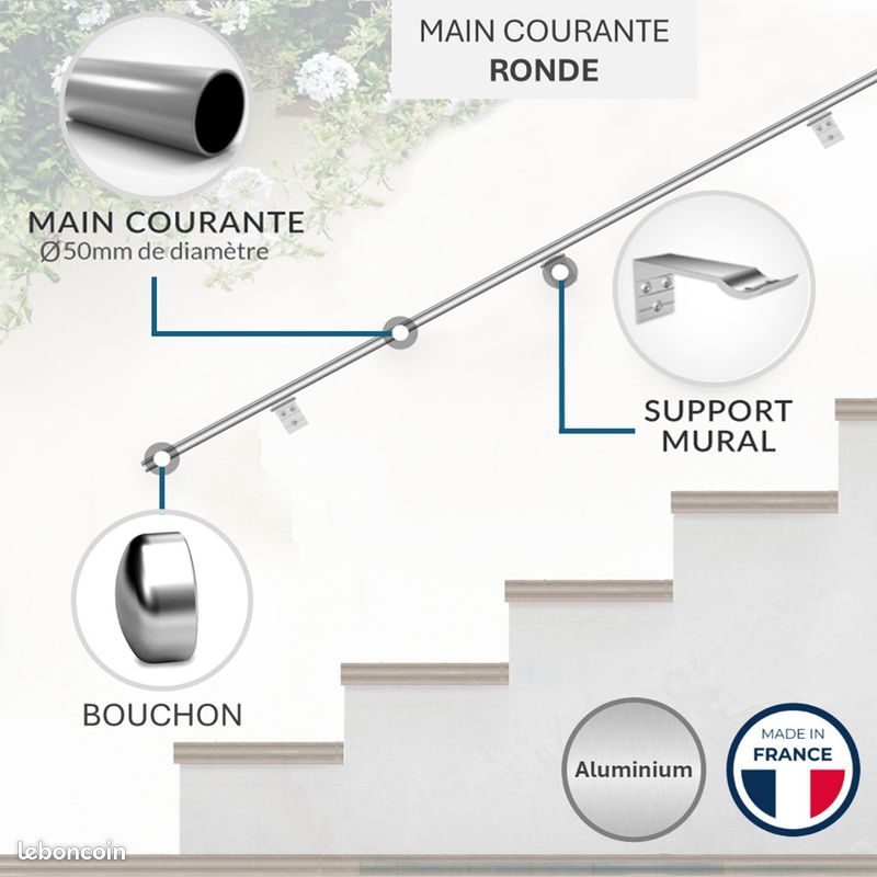 Main courante ronde alu pour escalier et terrasse (image 2)