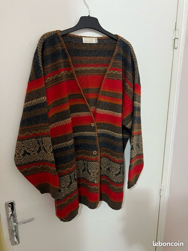 Cardigan Poncho Vintage En Acrylique - Col Avec Franges Et Boutons - Taille Unique - Occasion Très Bon état