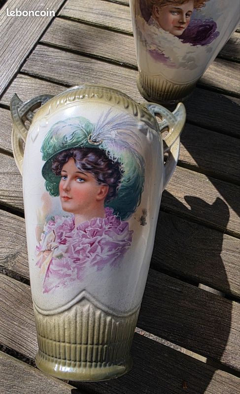 Paire de vases anciens Art Nouveau - Décor "Les Élégantes" Belle Époque (image 4)