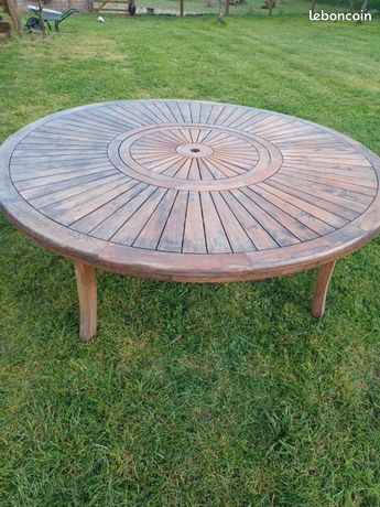 Table Basse Ronde Bois Marron Avec Plateau Tournant - Salon - Occasion