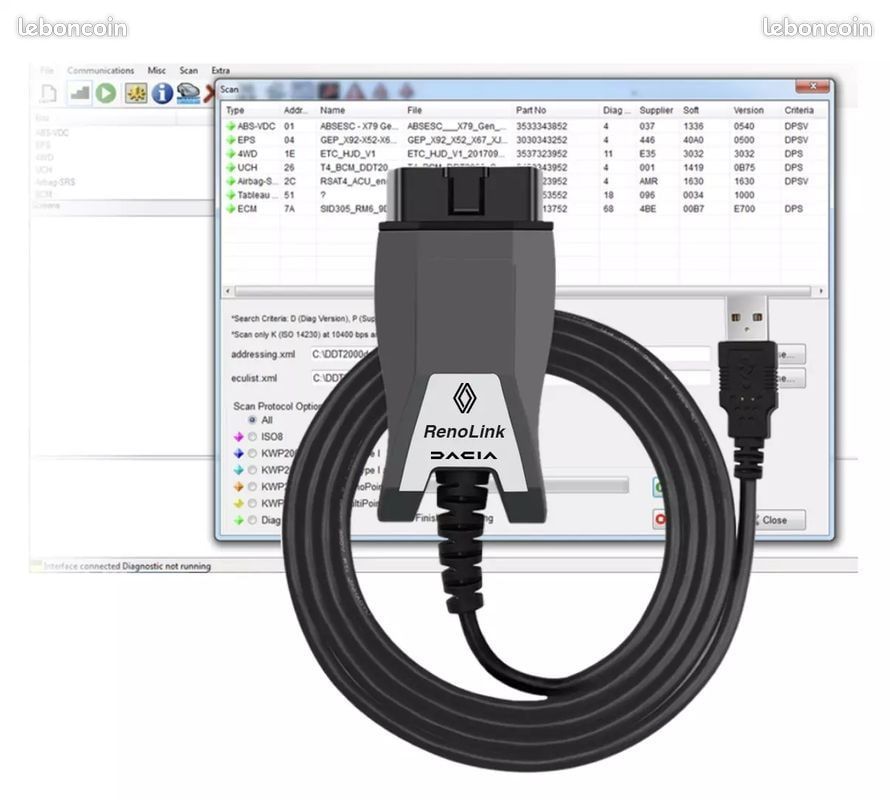 Pack RenoLink pour Renault et Dacia - Valise diagnostic OBD2 + logiciel RenoLink en Français (image 1)