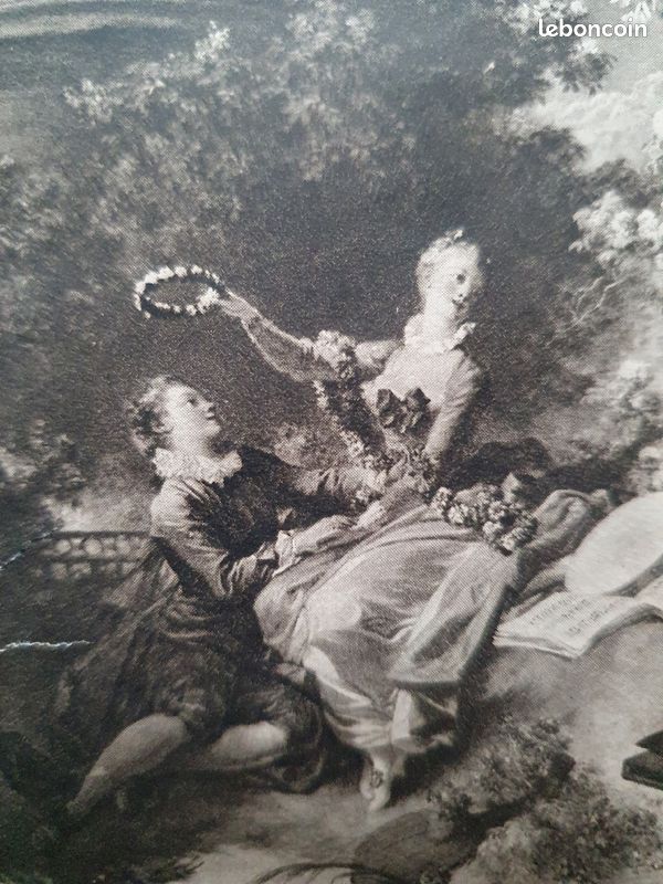 Deux élégants petits cadres avec des impressions anciennes reprenant deux célèbres tableaux de Frago (image 7)
