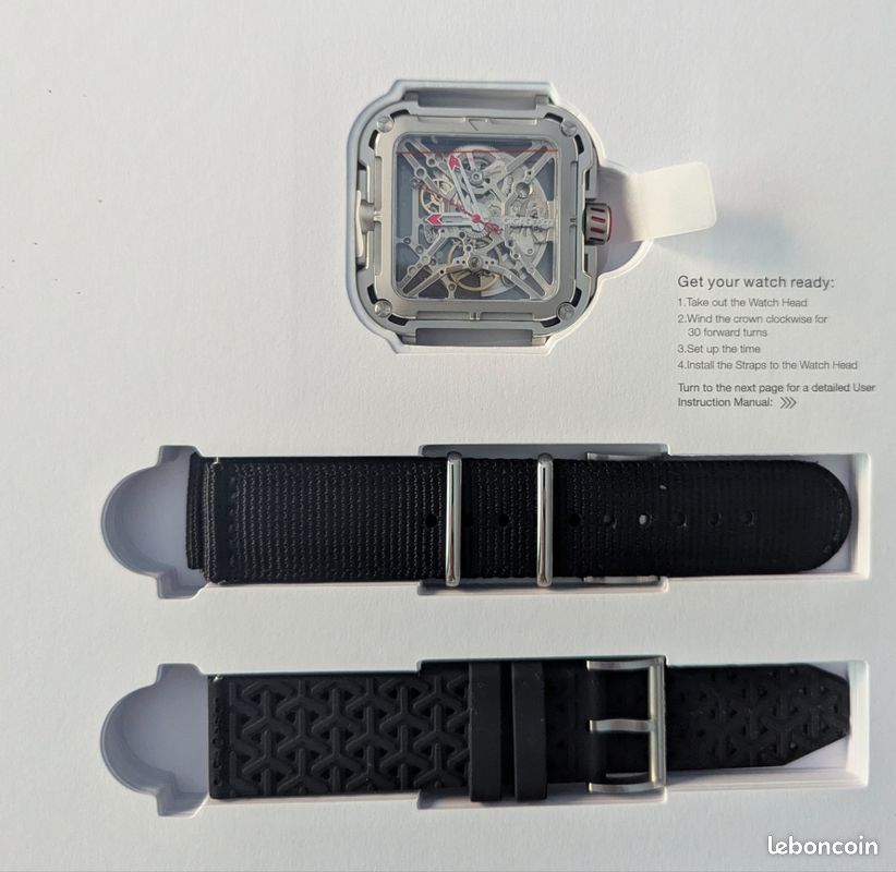 Montre Homme CIGA Design Squelette Automatique - Boîtier Acier Carré Noir/Violet - Étanche 30m - Neuf Avec Boîte