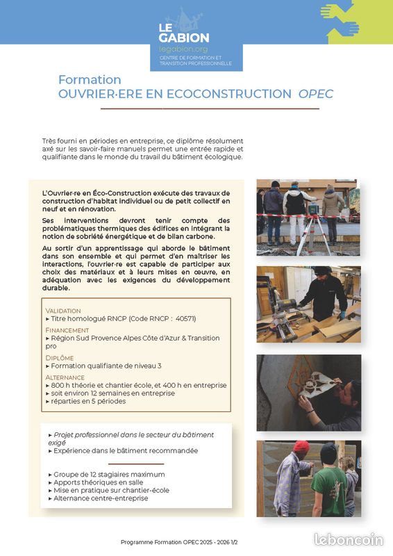 Devenez Ouvrier·ère Professionnel·le en Écoconstruction (OPEC) (H/F/X) (image 4)
