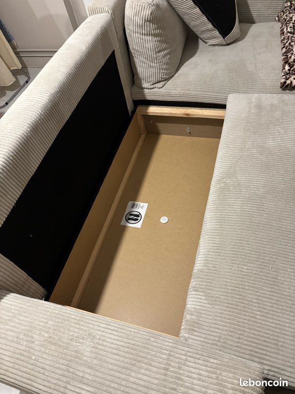 Canapé d'angle réversible convertible MILO 3 places Velours côtelé Beige avec coffre de rangement (image 4)