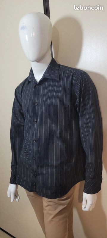 Chemise Homme Devred Noire à Rayures Grises Taille L - Coton/lin, Occasion Très Bon état