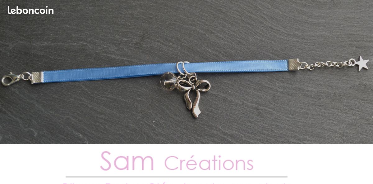 Bracelet ruban bleu perle en verre - NEUF Handmade (image 3)