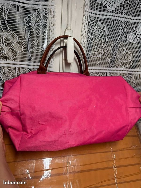 🎯Sac Longchamp Le Pliage Toile Rose Fuchsia — Anses Cuir Marron — Bon Etat ✨ (image 3)