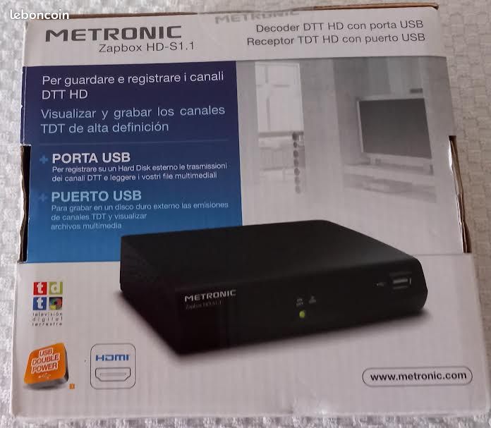 Metronic Zapbox HD 441615 - Récepteur TNT TDT-T2 HD Avec Enregistrement USB, HDMI, Péritel Et SPDIF - Noir