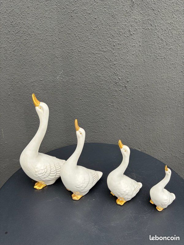 Lot De 4 Figurines Cygnes Blancs En Céramique, Vintage, Bon état