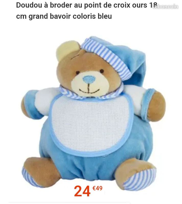 BAISSE DE PRIX Doudou ourson bleu NEUF (CADEAU NOËL bébé Peluche toute douce de 22cm)/ DMC /Bavoir brodé maison (image 8)