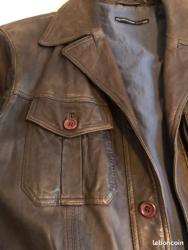 Veste cuir marron homme en tbe (image 4)