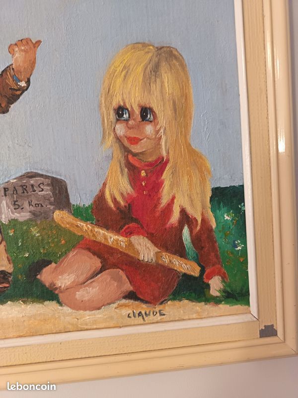 Tableau Vintage "Enfants Poulbot" – Peinture sur toile signée Claude (image 6)