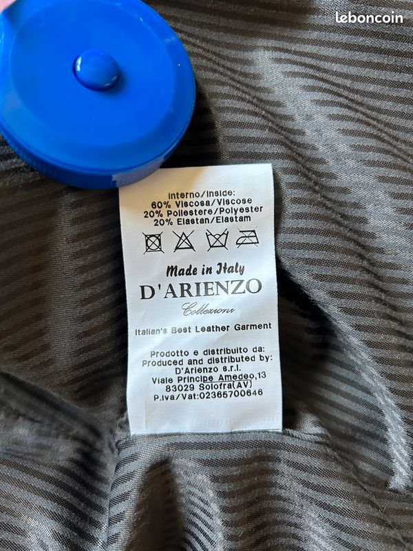 Blouson Hommes ou femmes cuir véritable d’Arienzo Italie Taille 44 / Neuf (image 13)
