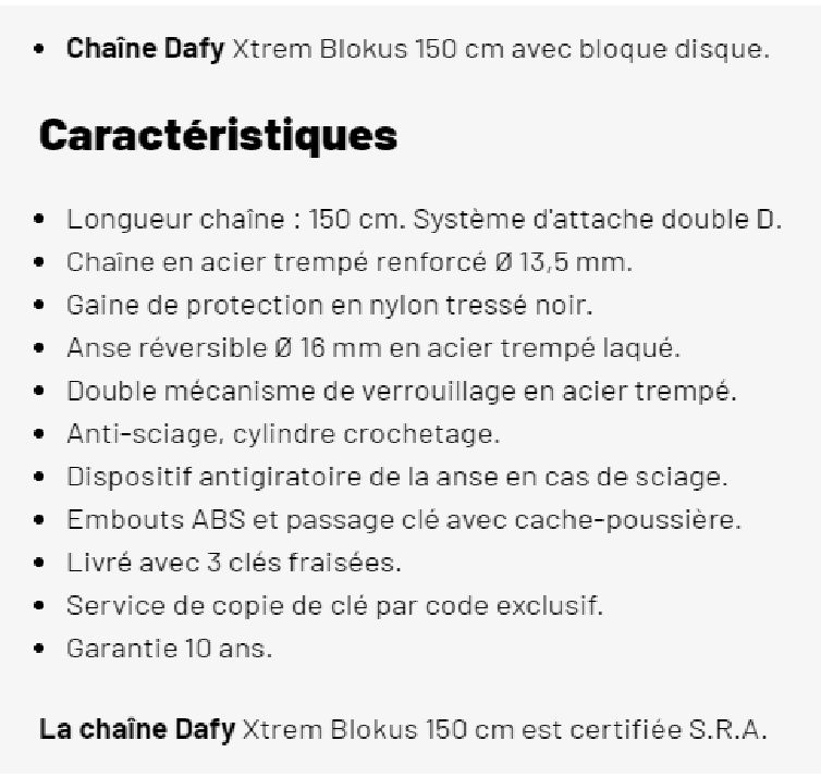 Chaîne Xtrem Blokus 150 cm - SRA Dafy Moto moto : www.dafy-moto
