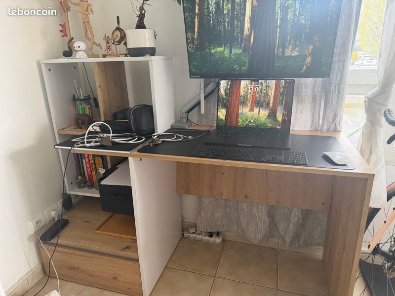 Bureau bois et blanc avec rangements (image 2)