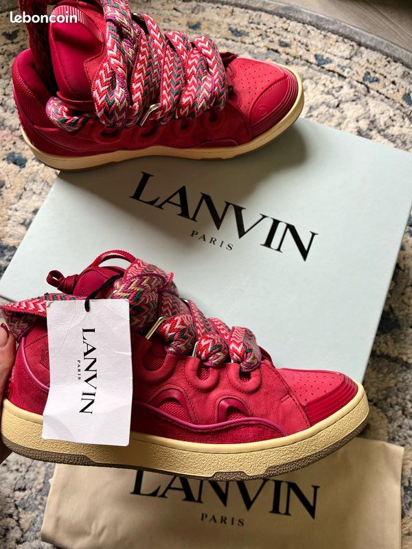 Escarpins Compensés Lanvin En Cuir Cerise - Semelle Grosgrain - Pointure US 8.5/9 - Neuf Avec Boîte