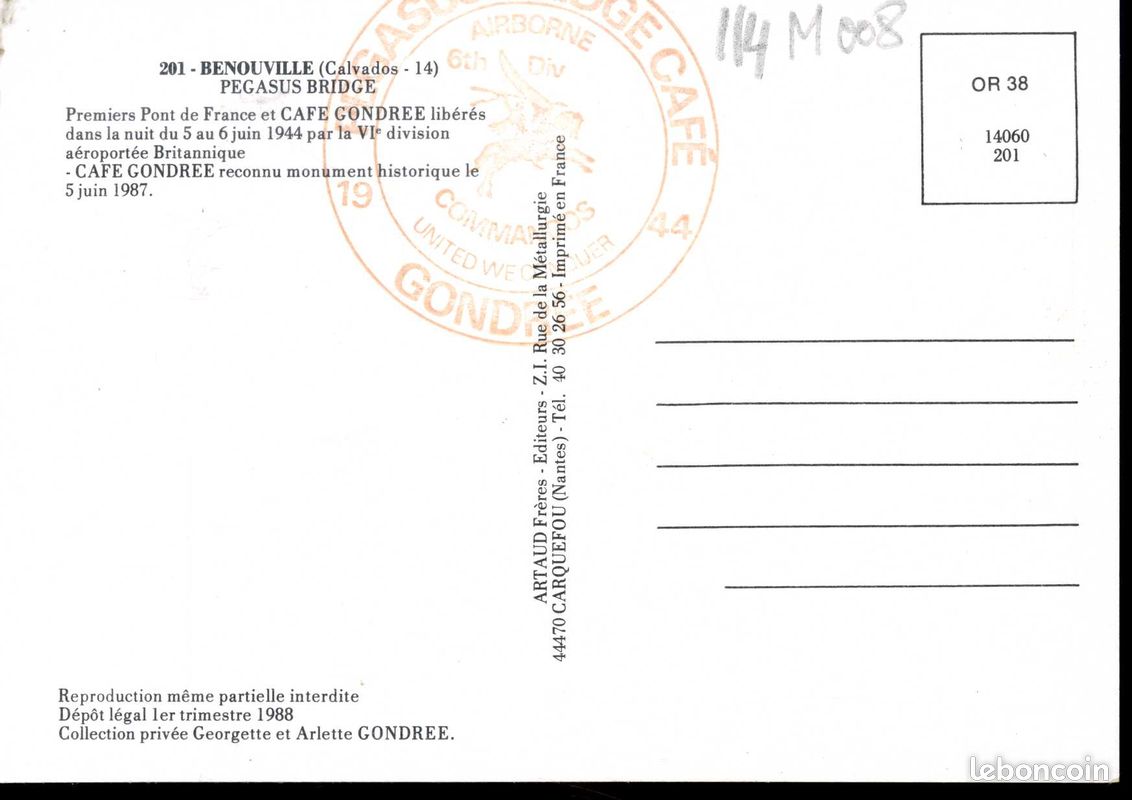 114M008 – Département du CALVADOS - CARTE POSTALE du DEBARQUEMENT : BENOUVILLE (réf.114 M 008) (image 2)