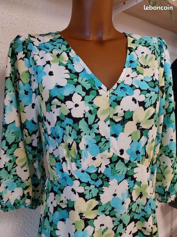 Robe mi-longue à fleurs bleu & vert Papaya (Matalan) - Neuf sans étiquette - Taille 40 (UK 12) (image 5)