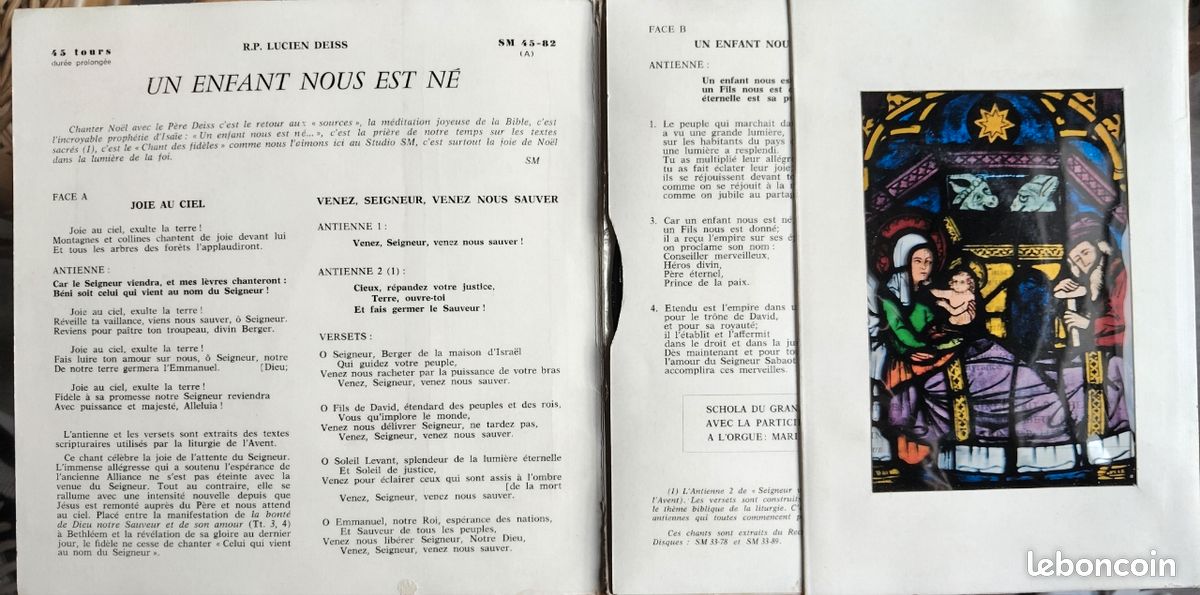 Vinyle 45T "un enfant nous est né" (image 2)