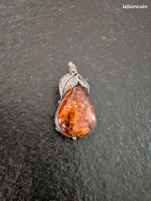 Broche Ambre Sur Support Argent – Bijou Ancien, Pierre Naturelle, Occasion
