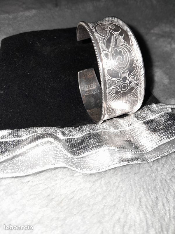 Bracelet Art Déco En Argent Massif Et émail - Poinçonné Au Sanglier, Antique, Occasion