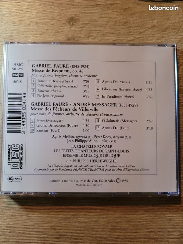 Fauré, requiem version 1893,Herreweghe, cd (image 2)
