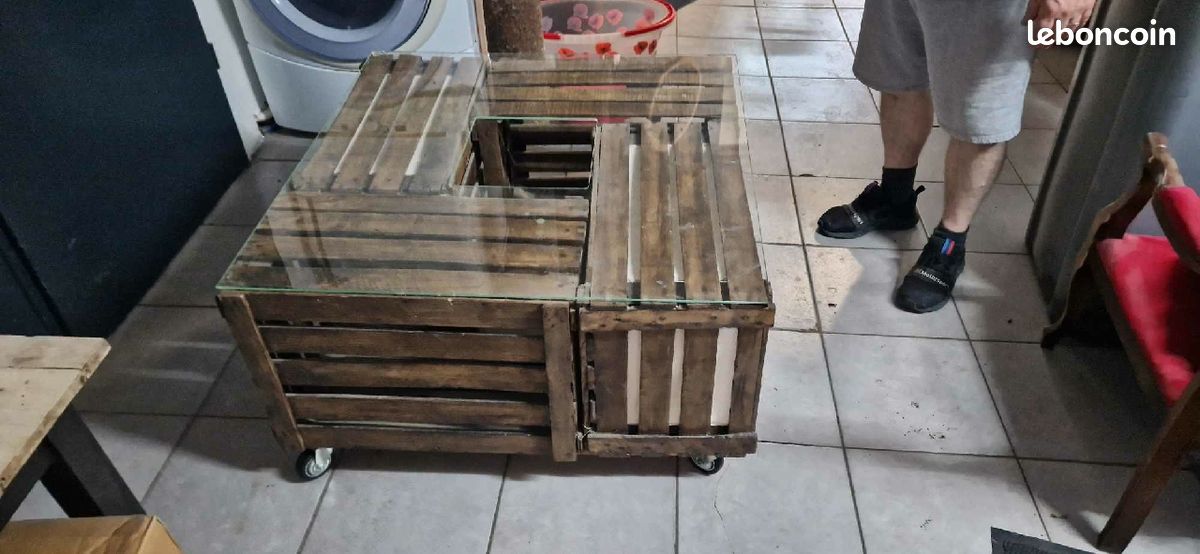 Table basse en caisse à pomme et lin (image 3)