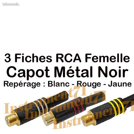 3 Fiches RCA Mâle à Souder - Noir, Rouge, Jaune, Câble Audio Blindé, Neuf, EAN 3528090240108