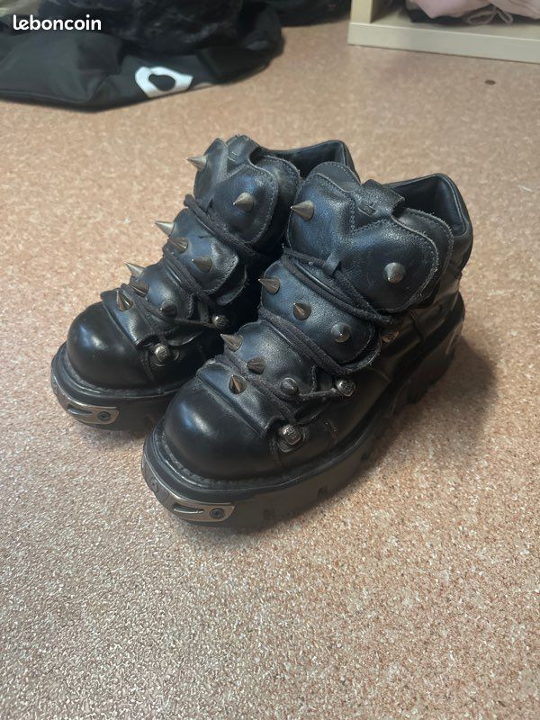 Bottes New Rock 110-S1 Noir - Style Gothique/Motard - Cuir - Pointures 36 à 46
