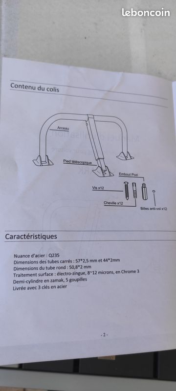 Barrière de parking: à cheviller