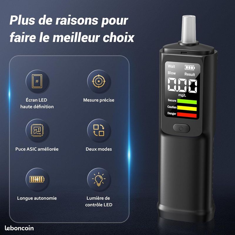 Éthylotest électronique Rechargeable USB-C – Alcootest numérique avec écran  LCD, Affichage BRAC MG/L, Modes Contact & sans Contact, 10 Embouts –  Voiture & soirées