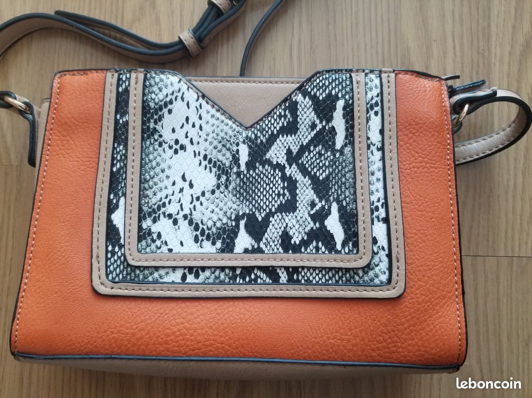 Petit sac à main beige orange léopard (image 4)