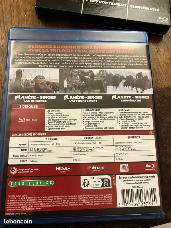 COFFRET Blu Ray "LA PLANETE DES SINGES" - LA TRILOGIE (NEUF) (image 4)
