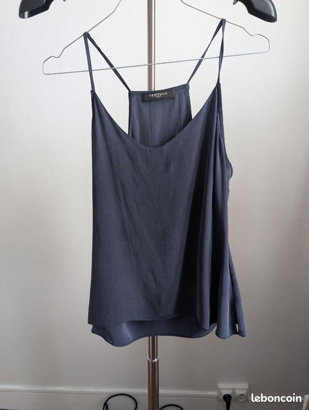 Top débardeur Vertigo satiné velours bleu gris taille 36-38 excellent état (image 1)