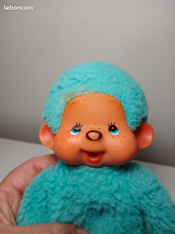 Lot De 2 Kiki – Monchhichi Vintage Sekiguchi – Turquoise, Vert, Bleu – Made In France