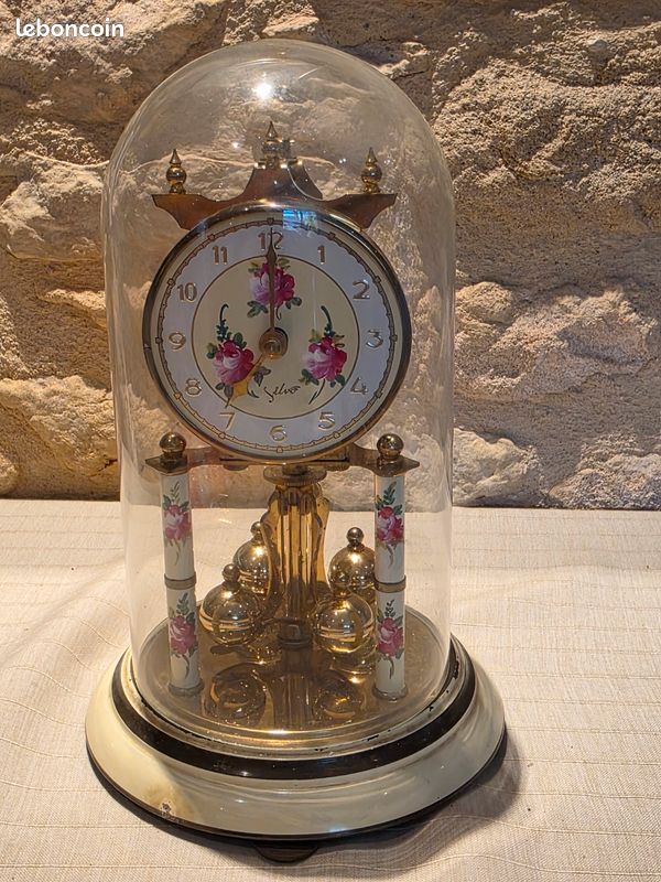 Ancienne Pendule 400 jours Silvo (Koma) - Décor Floral - Sous Globe (image 8)