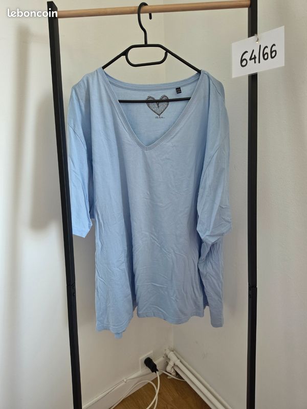 Tunique BALSAMIK Bleu Ciel – Taille 54 (large) – 100% Coton Crépon – Manches Tombantes