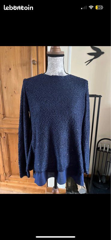 Pull Femme Debenhams 2 En 1 Bleu Marine à Paillettes - Taille 12 - Neuf Avec étiquette