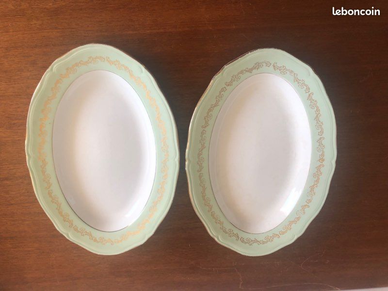 2 plats ovales mints et dorés (image 1)