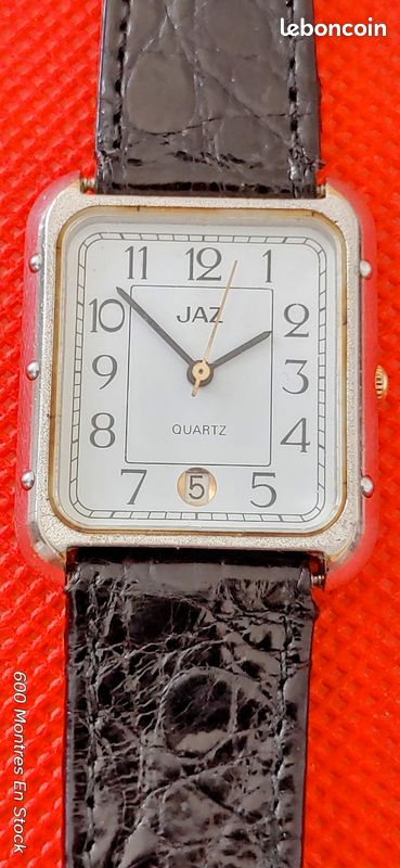 Montre JAZ 1546 Quartz Vintage 1978 - Boîtier Doré, Bracelet Cuir - Fonctionne - Occasion