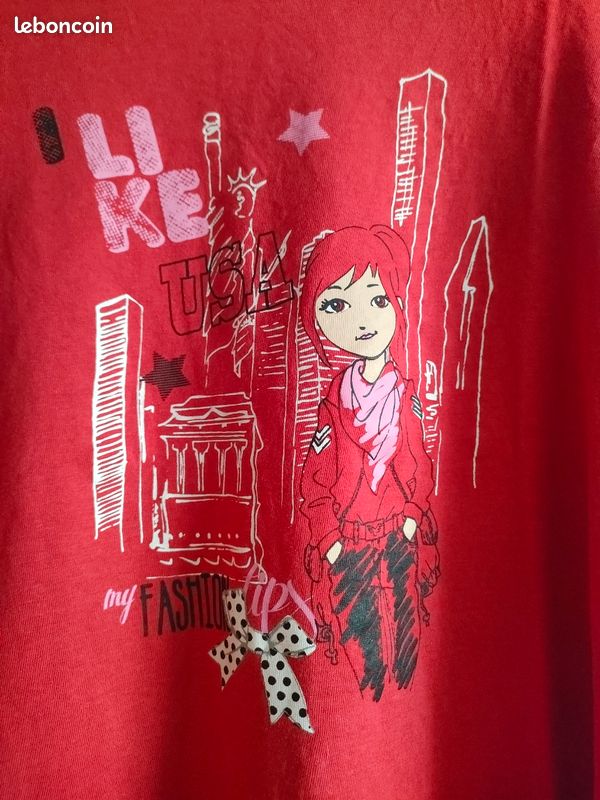 T-shirt manches longues rouge, 14ans fille (image 2)
