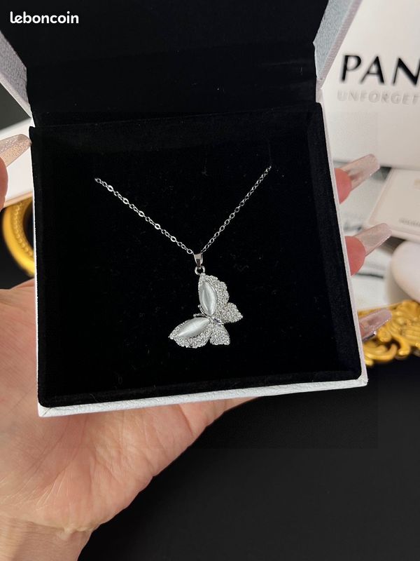 Pendentif papillon argent massif et nacre abalone collier