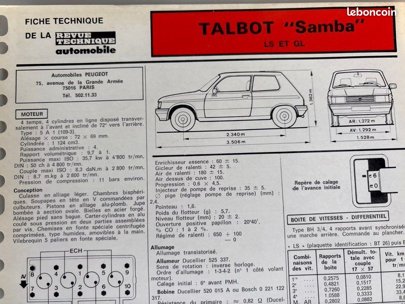 Fiche Cartonnée Talbot Samba Groupe B - Jean-Paul Bouquet - Sport Auto Collection