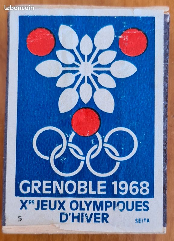 Boites d'allumettes - BOITE ALLUMETTES GRENOBLE 1968 X ES JEUX OLYMPIQUES D HIVER SEITA ANNEAUX OLYMPISME