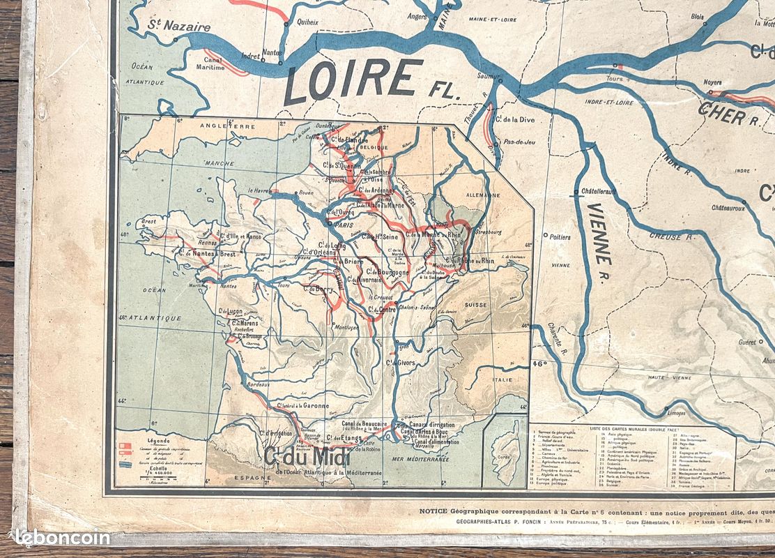 ✶RARE✶ Mézières - Ancienne carte scolaire Vidal-Lablache 6, A. Colin, T36, 1910 - France Canaux (image 6)
