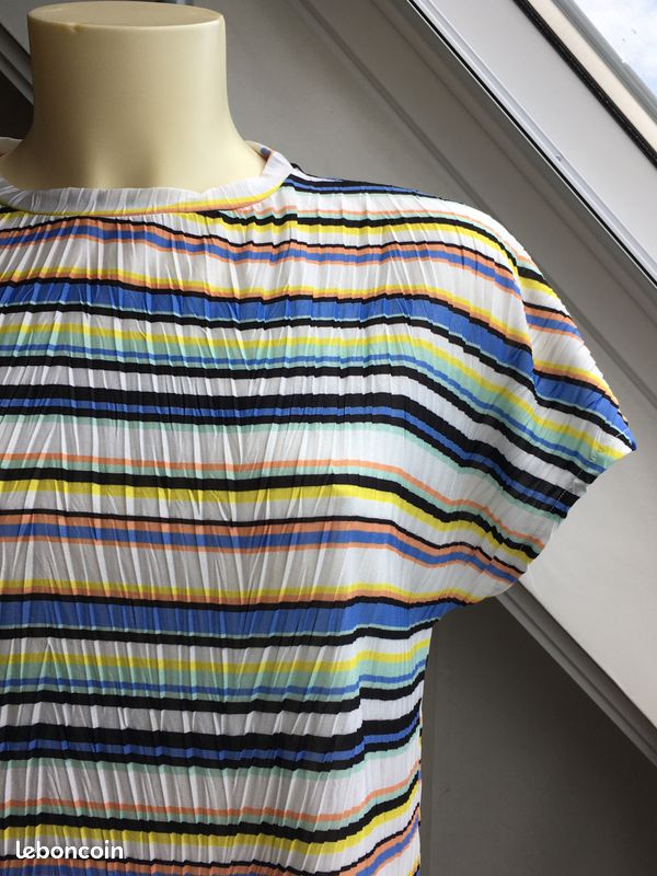 Robe rayée multicolore Bershka - T.XS - TBE (image 2)