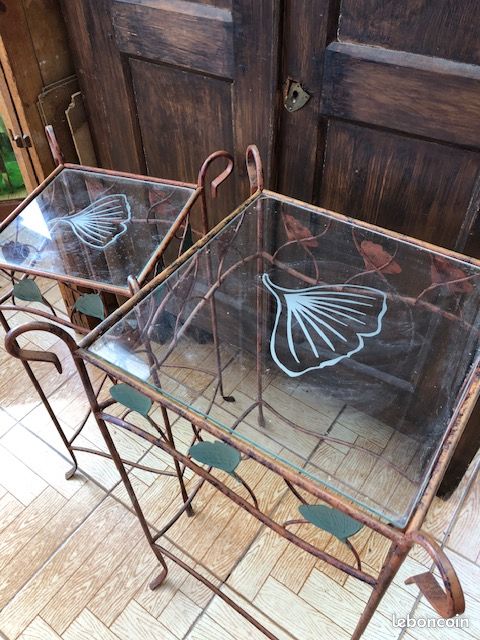2 sellettes fer forgé et verre assorties (image 6)